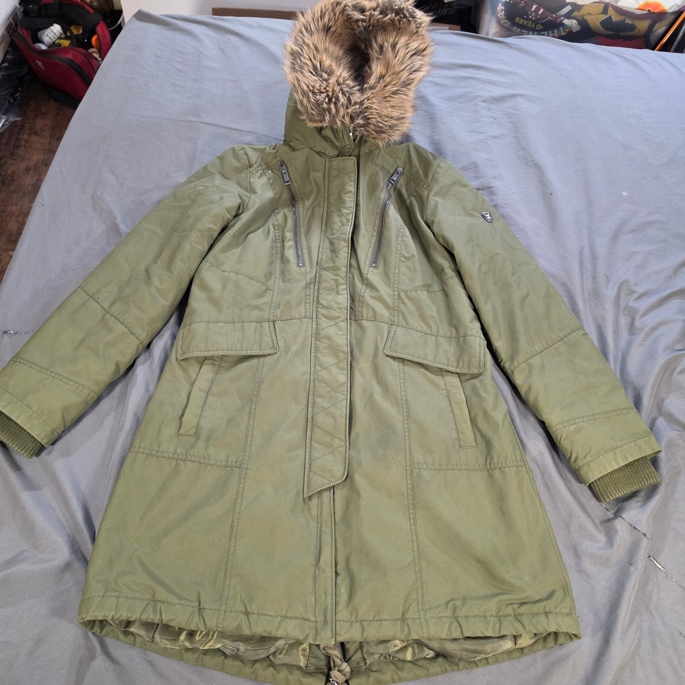 1 Madison Expedition Heritage Collection Olive Green Faux Fur Hood Parka Coat M